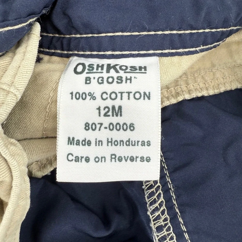OshKosh BGosh Baby Toddler Boy's Khaki Cotton Overalls Vestbak Sz 12 Months‎ Y2K